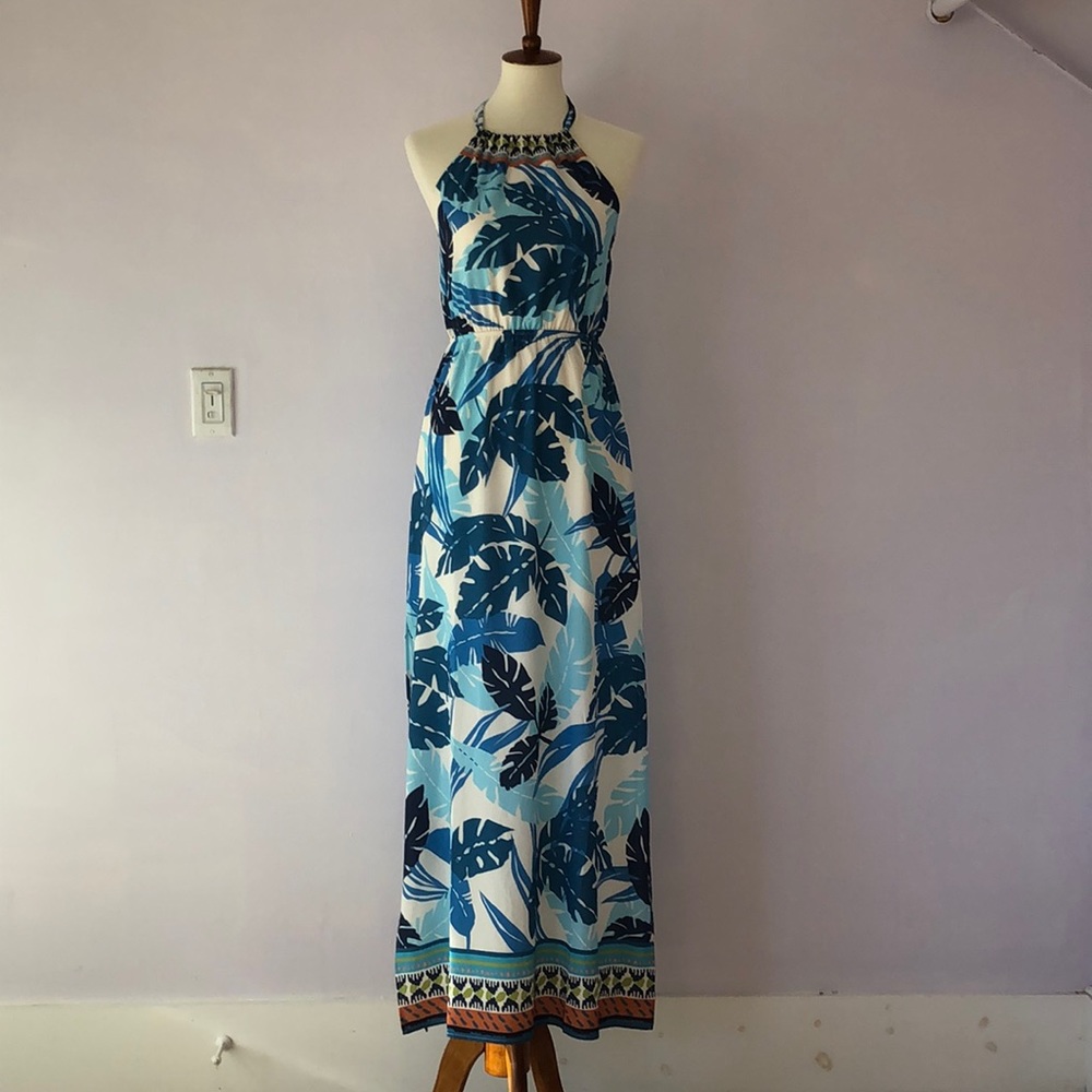 Tropical Print Halter Top Maxi